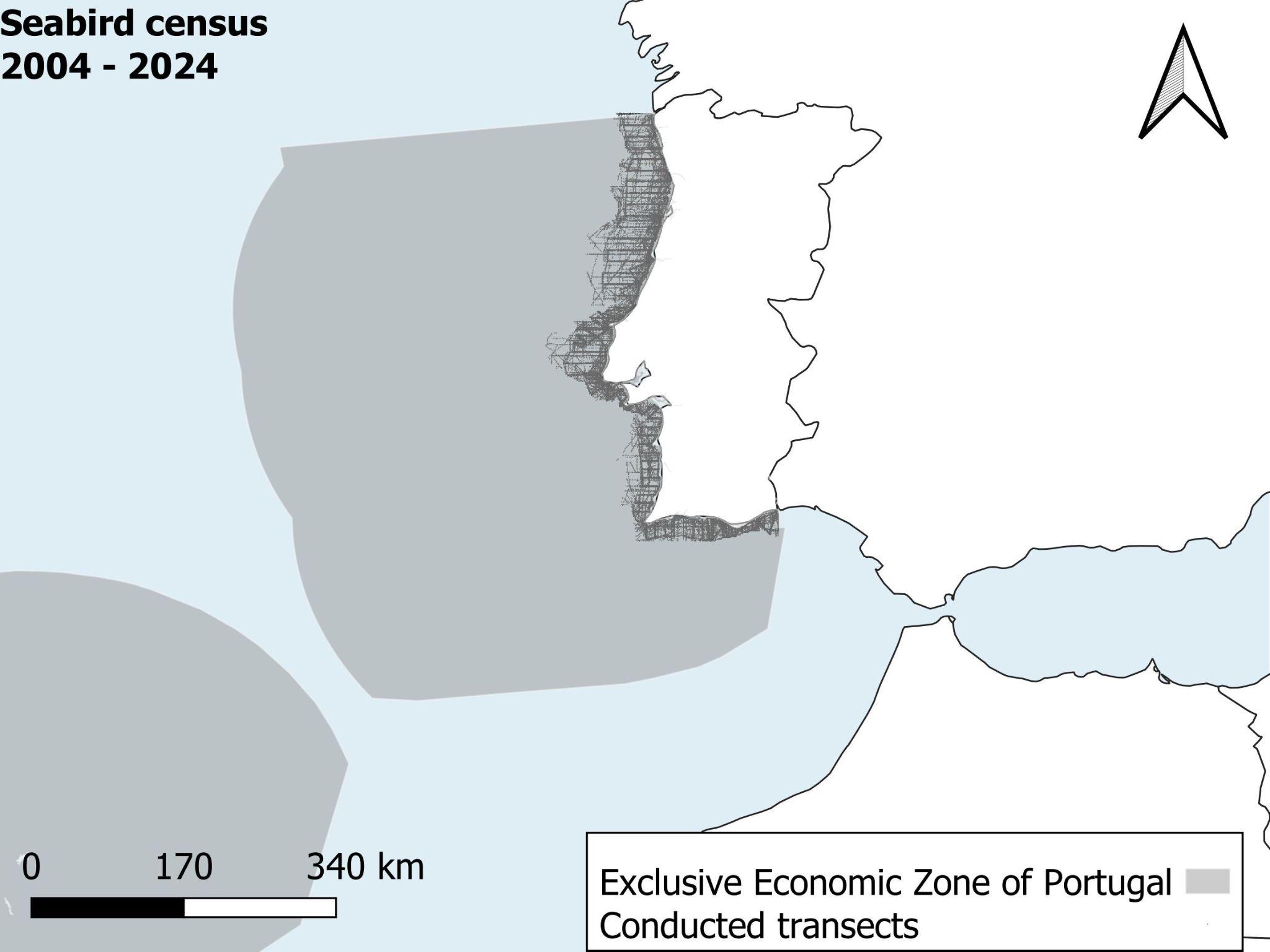 Transects conducted between December 2004 and 2024 for seabird censuses in the Mainland subarea.
